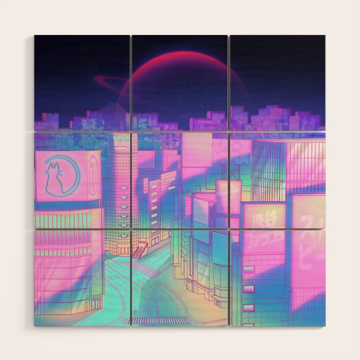 City Pop Shibuya Crossing Wood Wall Art Gallery Image 1