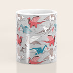 Origami dragon friends // linen texture background blue red grey and taupe fantastic creatures Coffee Mug Gallery Image 4