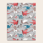 Origami dragon friends // linen texture background blue red grey and taupe fantastic creatures Notebook Gallery Image 4