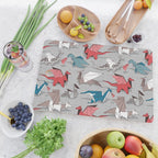 Origami dragon friends // linen texture background blue red grey and taupe fantastic creatures Cutting Board Gallery Image 2