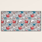 Origami dragon friends // linen texture background blue red grey and taupe fantastic creatures Desk Mat Gallery Image 3