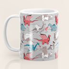 Origami dragon friends // linen texture background blue red grey and taupe fantastic creatures Coffee Mug Gallery Image 3