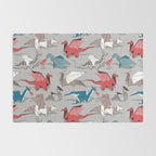 Origami dragon friends // linen texture background blue red grey and taupe fantastic creatures Rug Gallery Image 2