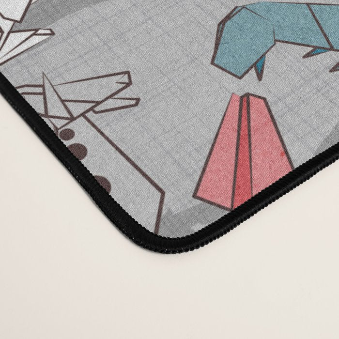Origami dragon friends // linen texture background blue red grey and taupe fantastic creatures Desk Mat Gallery Image 4