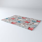 Origami dragon friends // linen texture background blue red grey and taupe fantastic creatures Rug Gallery Image 3