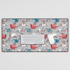 Origami dragon friends // linen texture background blue red grey and taupe fantastic creatures Desk Mat Gallery Image 1