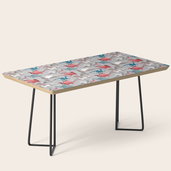 Origami dragon friends // linen texture background blue red grey and taupe fantastic creatures Coffee Table Gallery Image 1