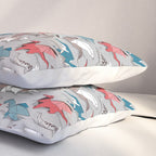 Origami dragon friends // linen texture background blue red grey and taupe fantastic creatures Pillow Sham Gallery Image 3