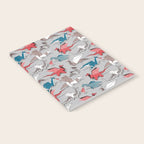 Origami dragon friends // linen texture background blue red grey and taupe fantastic creatures Notebook Gallery Image 2