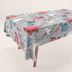 Origami dragon friends // linen texture background blue red grey and taupe fantastic creatures Tablecloth Gallery Image 1