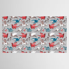 Origami dragon friends // linen texture background blue red grey and taupe fantastic creatures Tablecloth Gallery Image 2