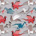 Origami dragon friends // linen texture background blue red grey and taupe fantastic creatures Coffee Mug Gallery Image 2