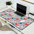 Origami dragon friends // linen texture background blue red grey and taupe fantastic creatures Desk Mat Gallery Image 2