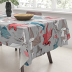 Origami dragon friends // linen texture background blue red grey and taupe fantastic creatures Tablecloth Gallery Image 3