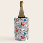 Origami dragon friends // linen texture background blue red grey and taupe fantastic creatures Wine Chiller Gallery Image 3