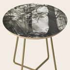 Pathway of light, sunlight and sunbeams in forest black and white photograph by J W Chapman Taylor Side Table Gallery Image 2