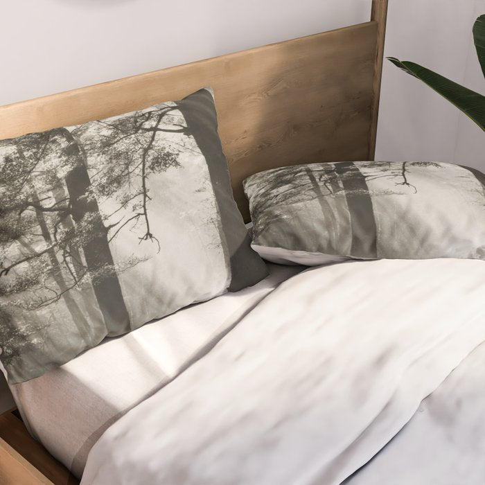 Pathway of light, sunlight and sunbeams in forest black and white photograph by J W Chapman Taylor Pillow Sham Gallery Image 2