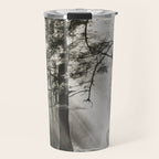Pathway of light, sunlight and sunbeams in forest black and white photograph by J W Chapman Taylor Travel Mug Gallery Image 1