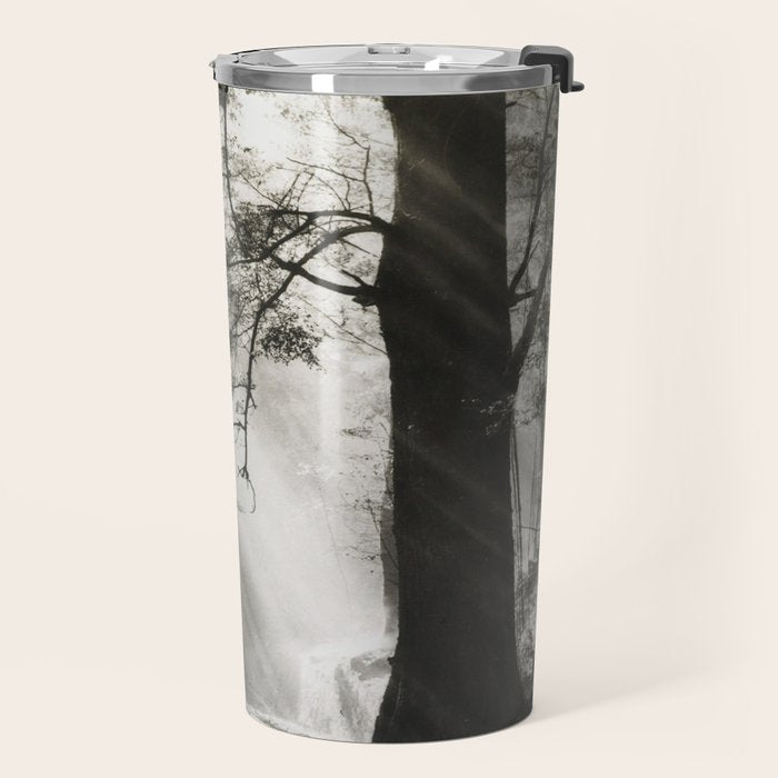 Pathway of light, sunlight and sunbeams in forest black and white photograph by J W Chapman Taylor Travel Mug Gallery Image 2