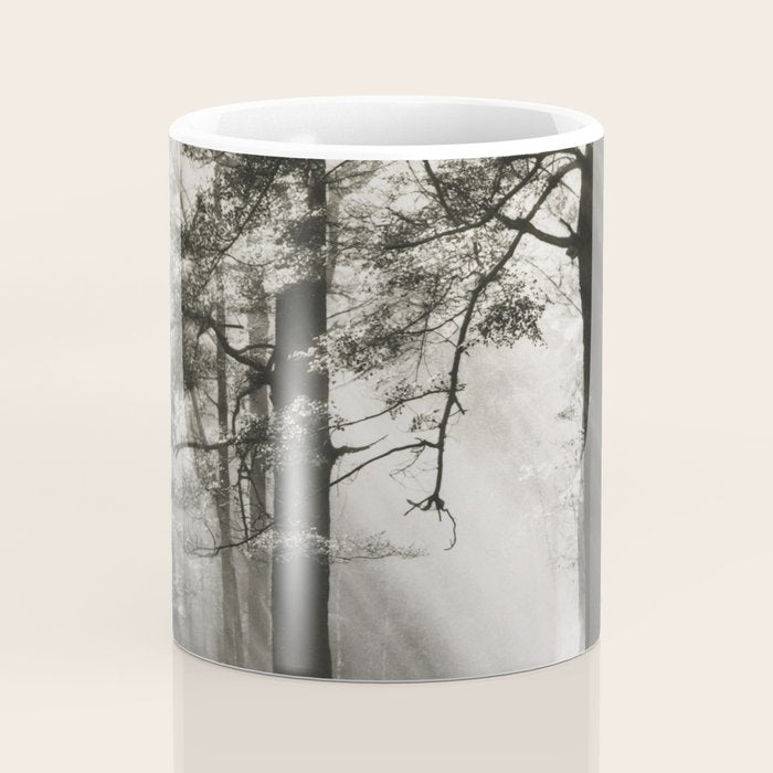 Pathway of light, sunlight and sunbeams in forest black and white photograph by J W Chapman Taylor Coffee Mug Gallery Image 4