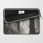 Pathway of light, sunlight and sunbeams in forest black and white photograph by J W Chapman Taylor Laptop Sleeve Gallery Image 2