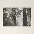 Pathway of light, sunlight and sunbeams in forest black and white photograph by J W Chapman Taylor Welcome Mat Gallery Image 1