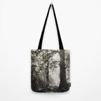 Pathway of light, sunlight and sunbeams in forest black and white photograph by J W Chapman Taylor Tote Bag Gallery Image 2