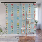 Granny Style Vintage Florals And Light Blue Stripes Wall Mural Gallery Image 1