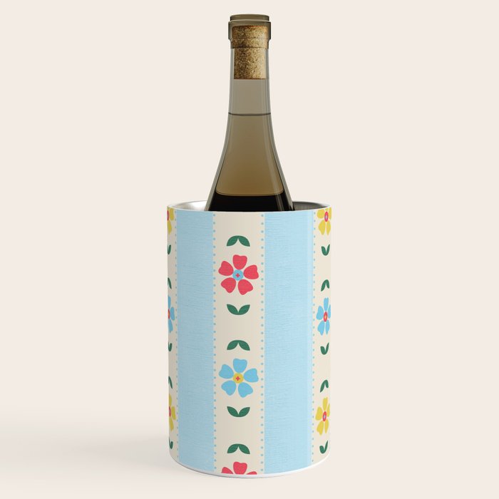 Granny Style Vintage Florals And Light Blue Stripes Wine Chiller Gallery Image 2