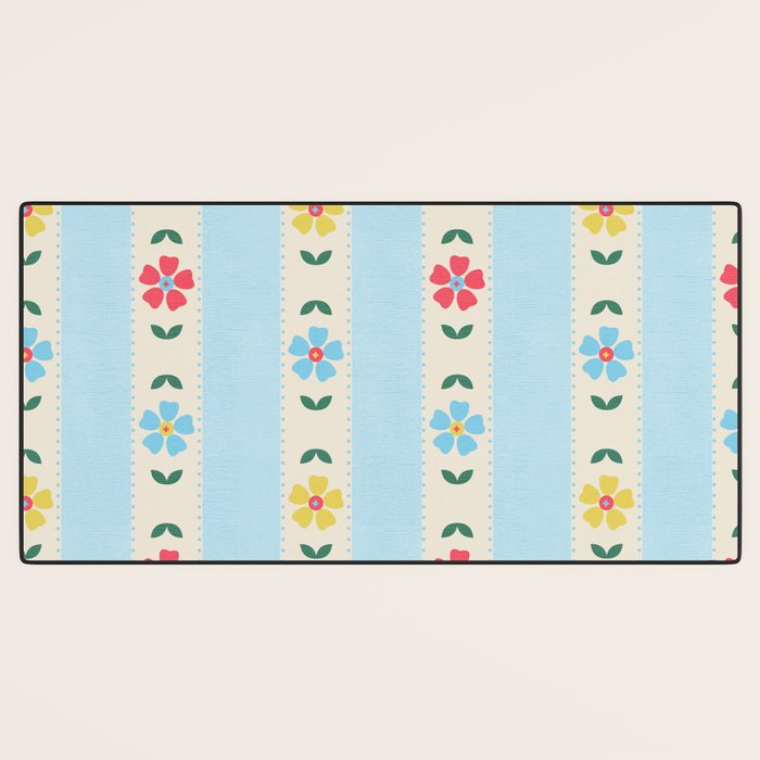 Granny Style Vintage Florals And Light Blue Stripes Desk Mat Gallery Image 3