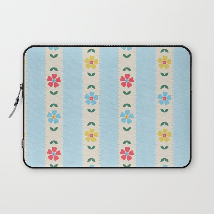 Granny Style Vintage Florals And Light Blue Stripes Laptop Sleeve Gallery Image 1
