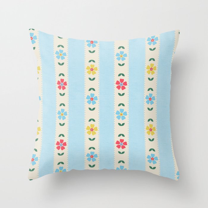 Granny Style Vintage Florals And Light Blue Stripes Throw Pillow Gallery Image 1