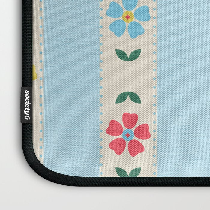 Granny Style Vintage Florals And Light Blue Stripes Laptop Sleeve Gallery Image 3