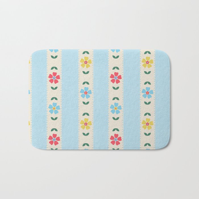 Granny Style Vintage Florals And Light Blue Stripes Bath Mat Gallery Image 1