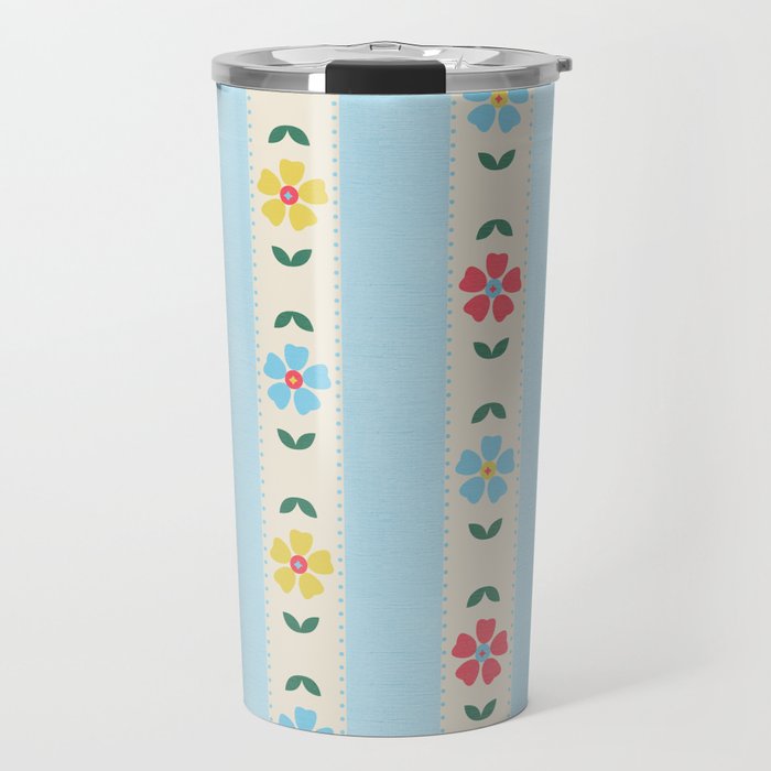 Granny Style Vintage Florals And Light Blue Stripes Travel Mug Gallery Image 1