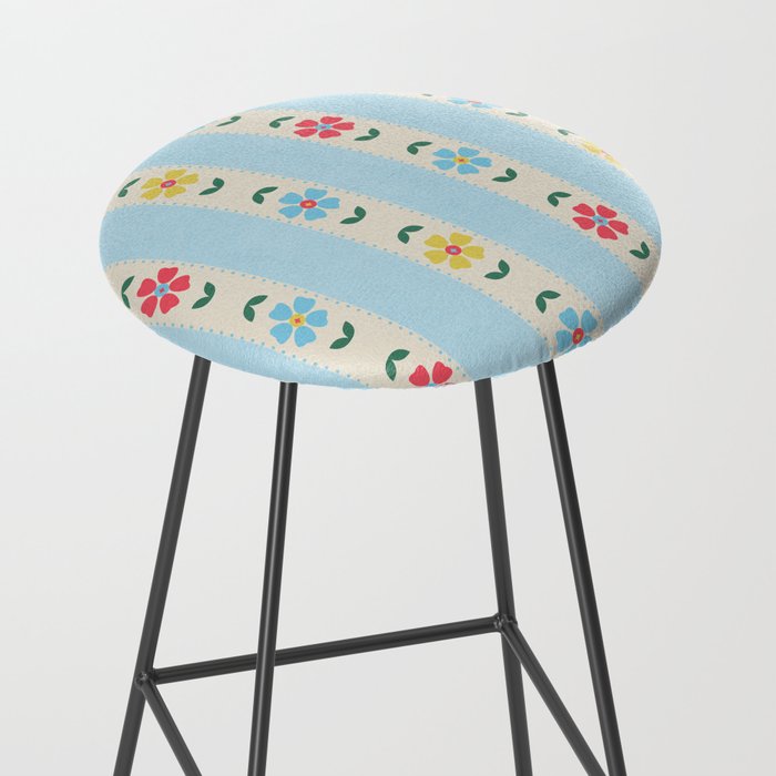 Granny Style Vintage Florals And Light Blue Stripes Stool Gallery Image 2