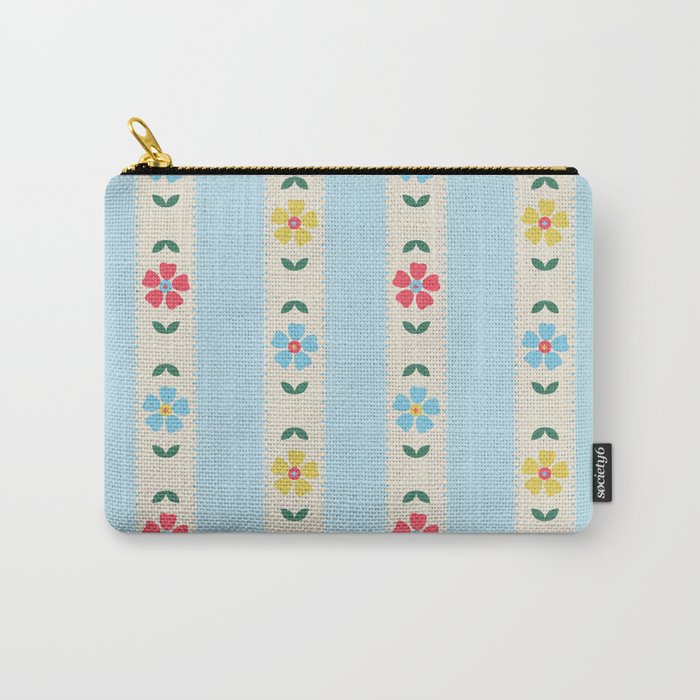 Granny Style Vintage Florals And Light Blue Stripes Carry All Pouch Gallery Image 1