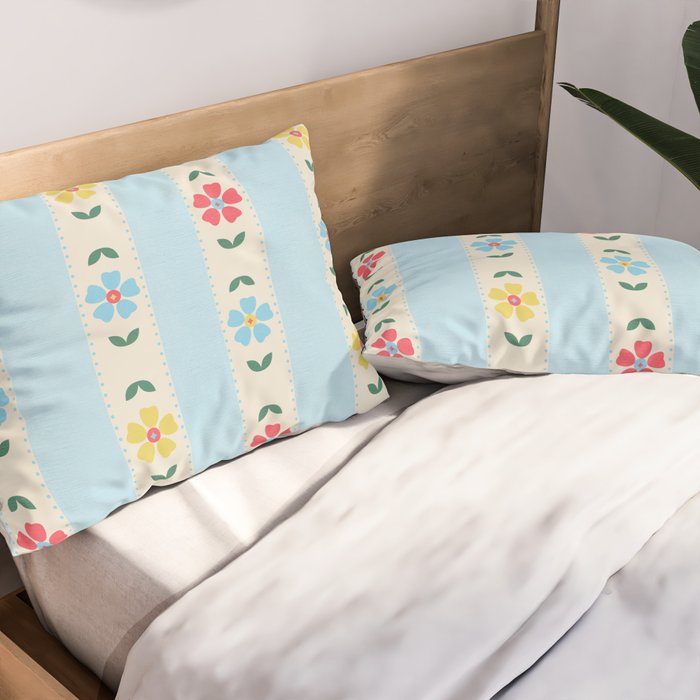 Granny Style Vintage Florals And Light Blue Stripes Pillow Sham Gallery Image 2