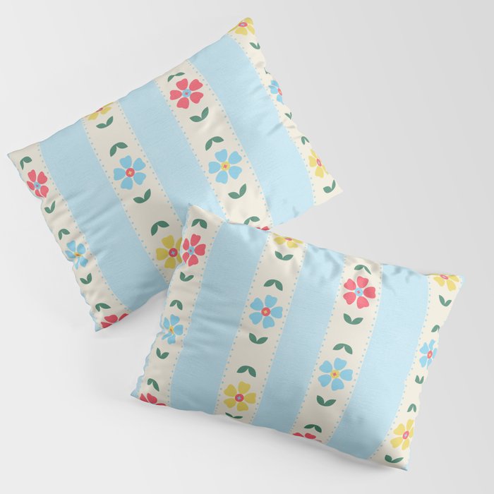 Granny Style Vintage Florals And Light Blue Stripes Pillow Sham Gallery Image 3