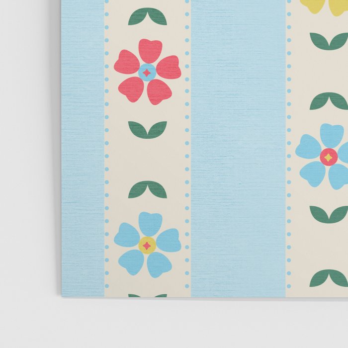 Granny Style Vintage Florals And Light Blue Stripes Poster Gallery Image 3
