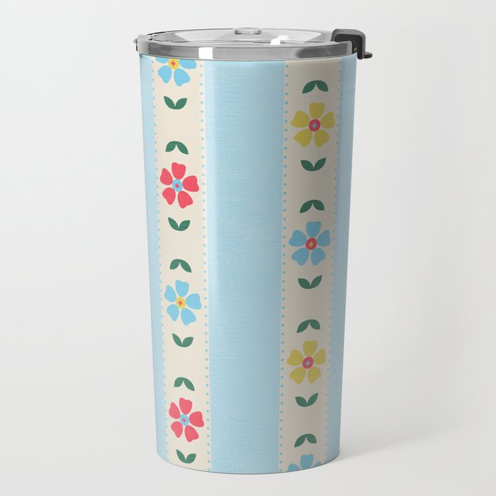 Granny Style Vintage Florals And Light Blue Stripes Travel Mug Gallery Image 2