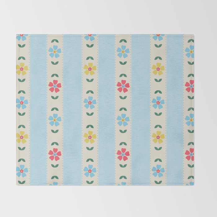 Granny Style Vintage Florals And Light Blue Stripes Throw Blanket Gallery Image 2