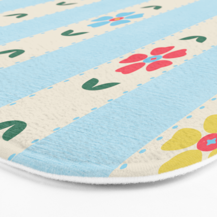 Granny Style Vintage Florals And Light Blue Stripes Bath Mat Gallery Image 3