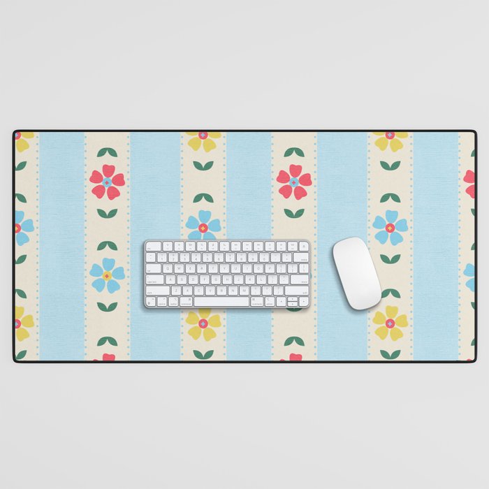 Granny Style Vintage Florals And Light Blue Stripes Desk Mat Gallery Image 1