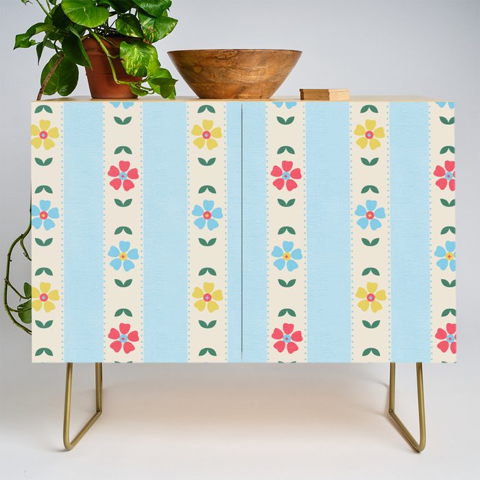 Granny Style Vintage Florals And Light Blue Stripes Credenza Gallery Image 1