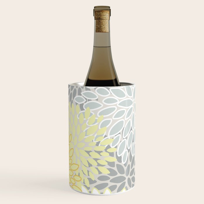 Floral Prints, Soft, Yellow and Gray, Modern Print Art Wine Chiller Gallery Image 1