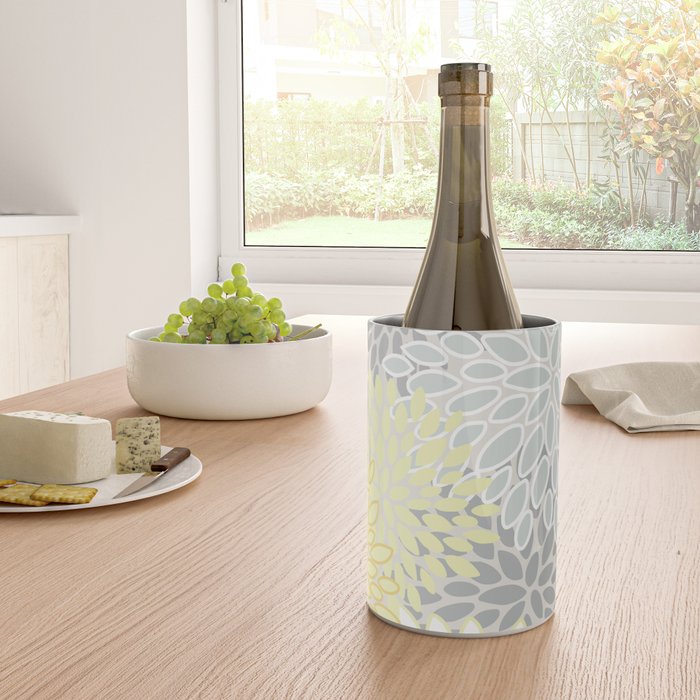 Floral Prints, Soft, Yellow and Gray, Modern Print Art Wine Chiller Gallery Image 4