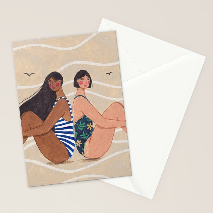 Women by the Sea Modern Beach Illustration Stationery Card Gallery Image 2