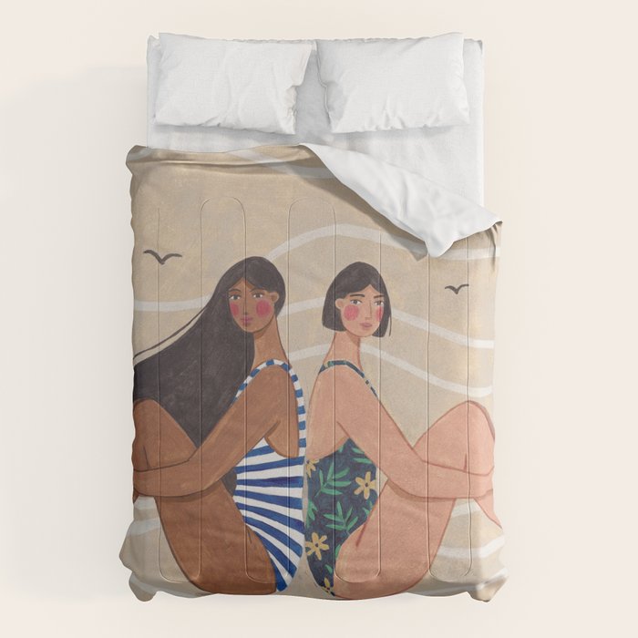 Women by the Sea Modern Beach Illustration Comforter Gallery Image 6