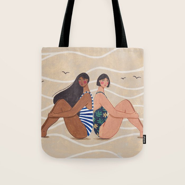 Women by the Sea Modern Beach Illustration Tote Bag Gallery Image 1